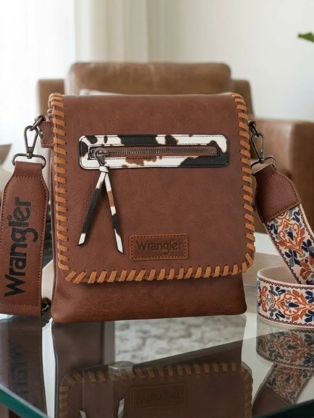 Wrangler Cow-Brown Sugar Vintage Crossbody Shoulder Bag